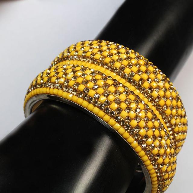 Chequered style basket weave look fancy stones and beads select ornamented festive contemporary style modern and trendy twin set chunky bangles