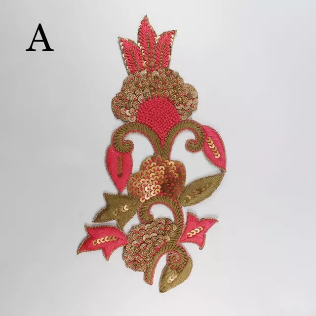 Artistic floral form excellently posh and impressive angular style thread and ZariZardosi elements varnished festive celebratory blooming look patch