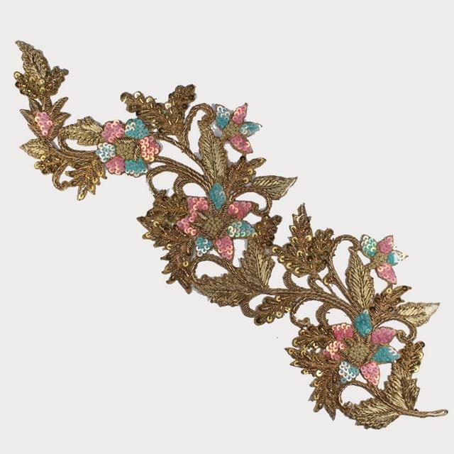 Blooming full floral heavenly mermaid style flowery twig sequins and zardosi coils thread work lavish embellishment royal bridal festive flowering patch