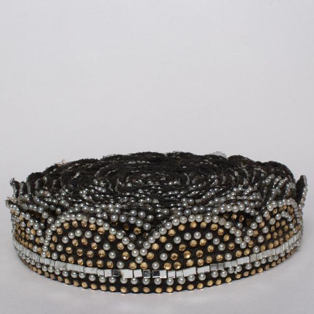 Dark and mystic metallic shades stones and pearls half-circle arch style scallop design square-mirror pieces studded fancy trendy border