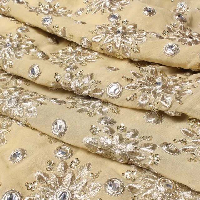 Mirror, thread and kundan stone mystic floral party style royal fabric