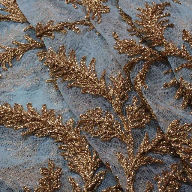 Bouncy grass leafy stalks ZariZardosi style party festive net fabric