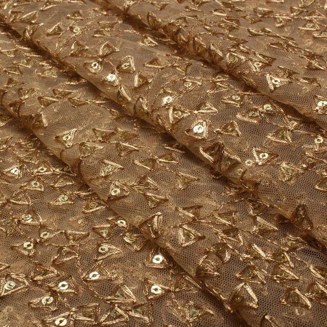 Angular leaves leafy twigs sequins and zari thread worked net fabric