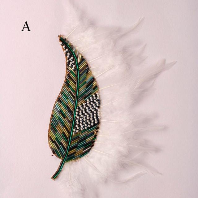 Mango leaf feather trimmed bead-richness majestic bohemian look patch