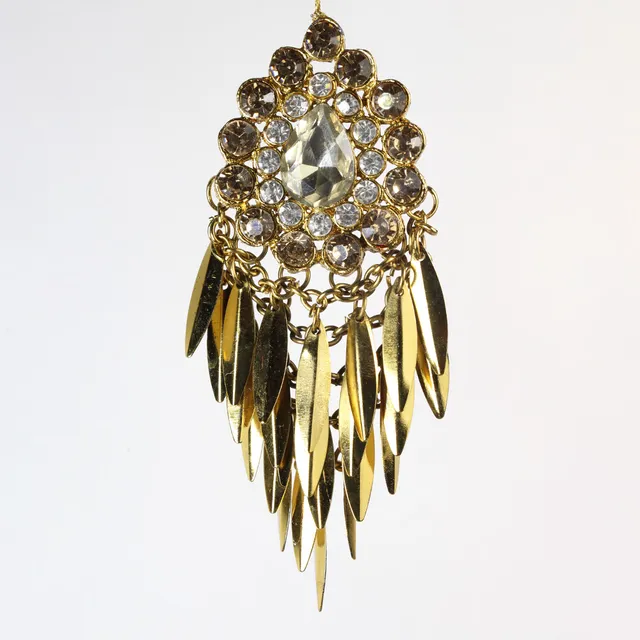 Almond danglers chains and stones royal treasures brooch look tassels