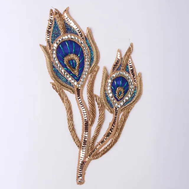 Zardosi-all-elegance heavy rich ornamented peacock 2feather posh patch