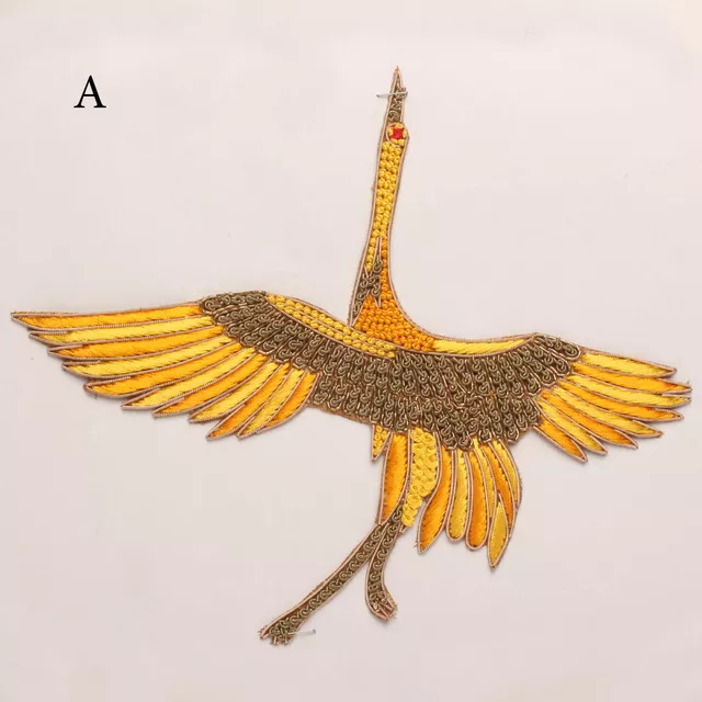 Stork-in-flight majestic bird thread zardosi fine embellished patch