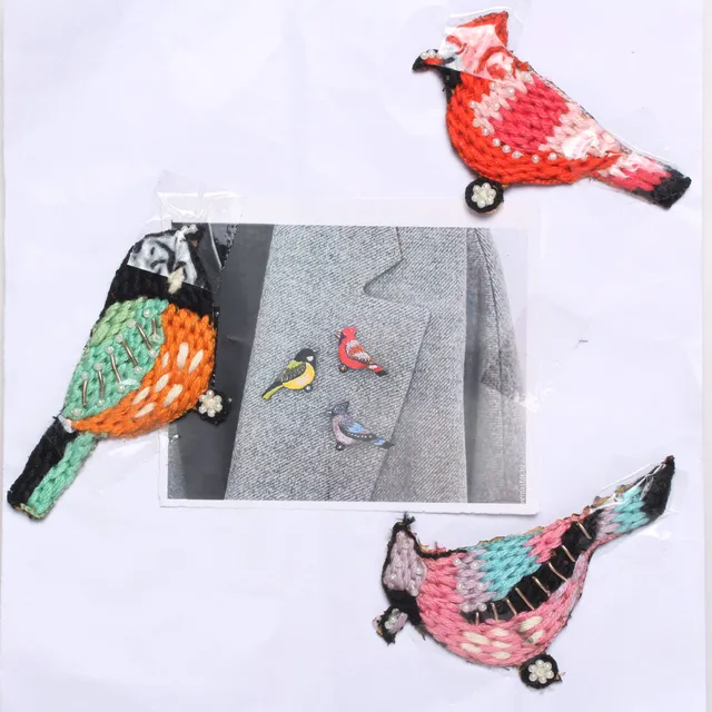Birds-of-paradise exotic look thread work cuteness lapel-stud-patch