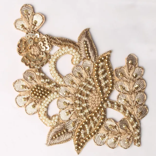 Royal floral brooch patch/Beads-pearls-sequins-patch/Zardosi-gota-patch