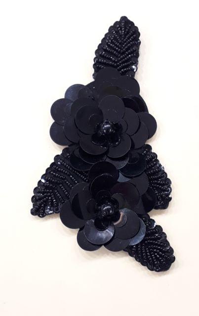 Sequins beads fancy lavish floral patch/Black-flower-patch/Floral-patch