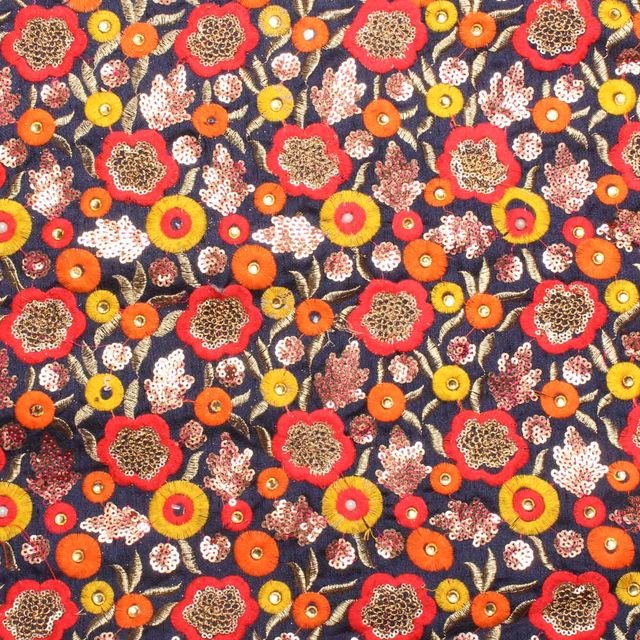 Filled-floral thread worked fabric/Zari-Zardosi-fabric/Royal-fabric