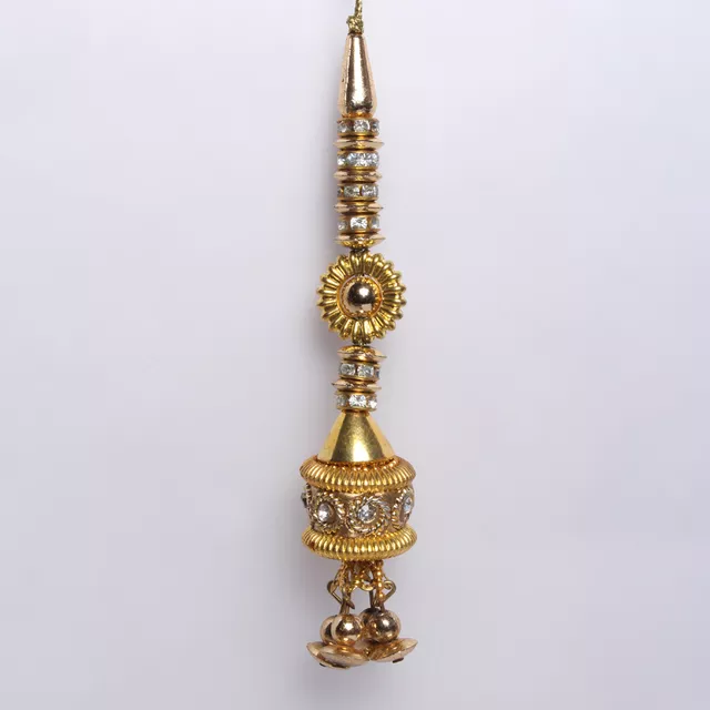 Assorted beads and hand prayer wheel inspired feature spheroid bottom droplet tassel hanging
