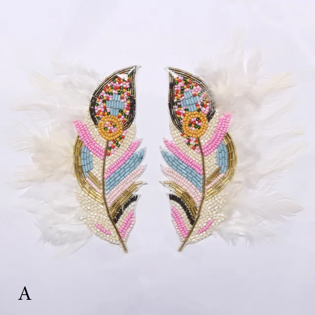 Twin feathers dressy patch/PatchSet-online/Art-patch/Bead-Feather-patch