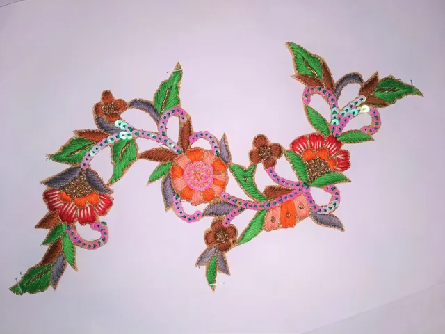 Blossom garland thread-sequins patch/Cut-work-patch/Trendy-patch/Art-DIY