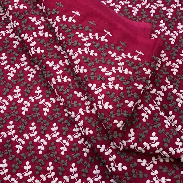 Majenta Cotton Jaal Embroidered Fabric
