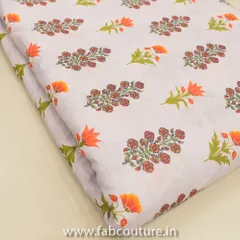 Grey Linen Satin Printed Fabric