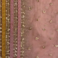 Peach Organza Embroidered Fabric