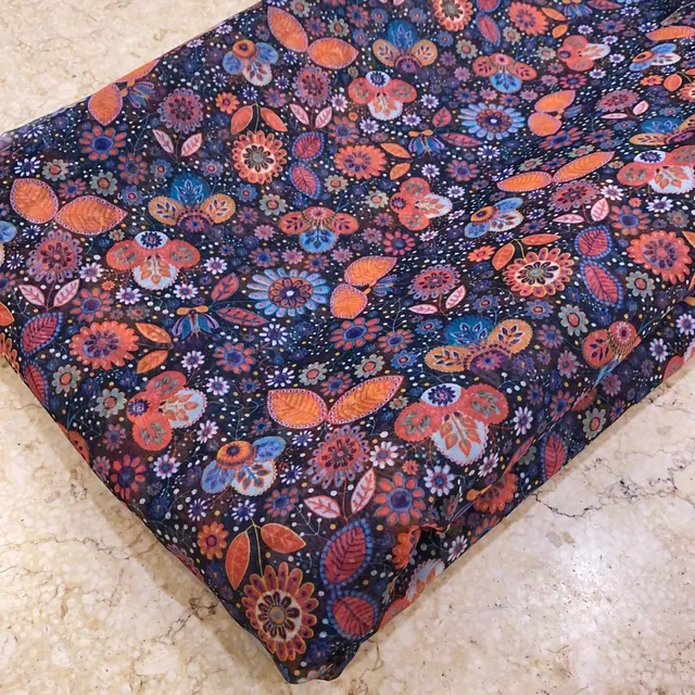 Black Color Organza Digital Print ( 2 mtr cut piece)