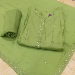 Green Chanderi Mirror Embroidered Suit Set