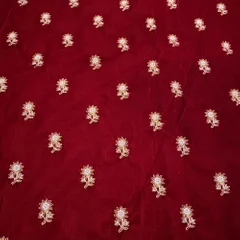 Maroon Velvet Booti Embroidery fabric