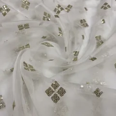 White Colour Organza Embroidered Fabric