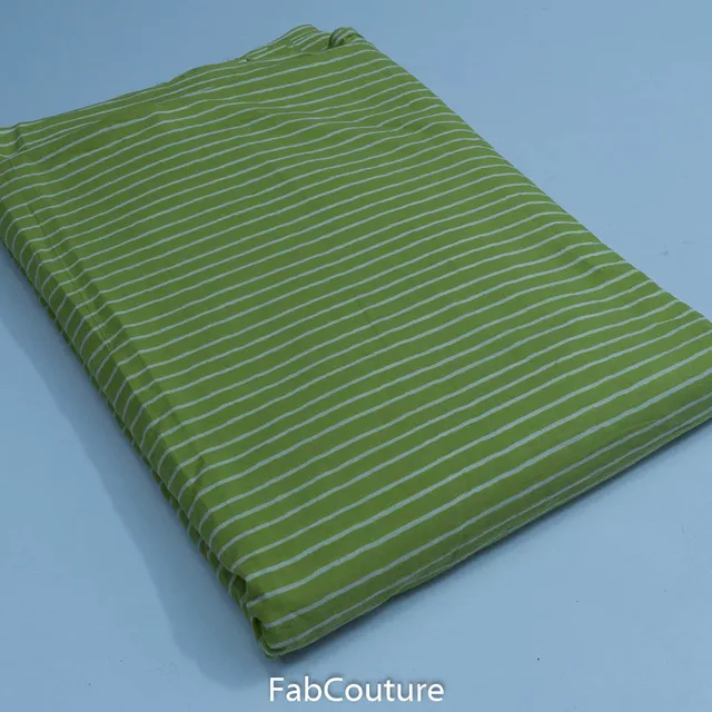 Parrot Green Colour Cambric Cotton Stripes Printed Fabric