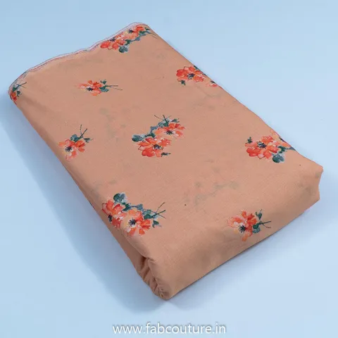 Peach Linen Cotton Digital Printed Fabric