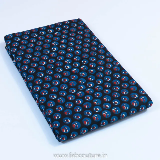 Blue Cotton Discharge Printed Fabric
