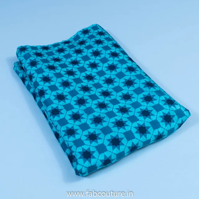 Blue Muslin Digital Printed Fabric