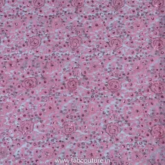 Pink Net Thread and Sequin Embroidered Fabric(90Cm Piece)