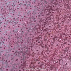 Pink Net Thread and Sequin Embroidered Fabric(90Cm Piece)