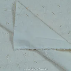 Off White Dyeable Cotton Chikan Embroidered Fabric