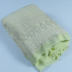 Mint Green Color Georgette Thread Embroidered Fabric