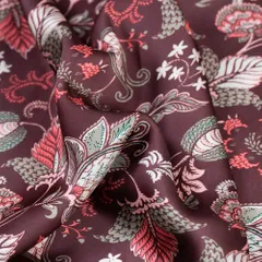 Brown Korian Satin Silk Digital Printed Fabric