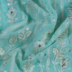 Firozi Color Georgette Thread Embroidery