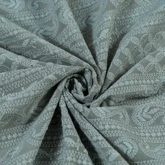 Taupe Color Georgette Chikan Embroidered Fabric