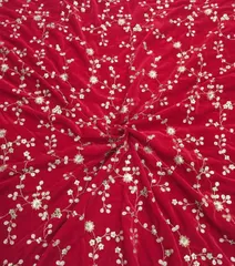 Bright Red Micro Velvet Embroidered Fabric