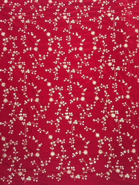 Bright Red Micro Velvet Embroidered Fabric