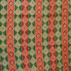 Green n Rust Chinon Chiffon Bhandej Sequins Embroidered Fabric