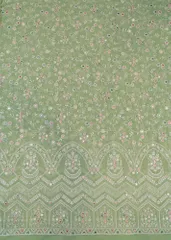 Pista Green Georgette Sequins Thread Embroidery