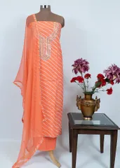 Cotton Print With Embroidered Suit With Printed Chiffon Dupatta And Printed Cotton Bottom