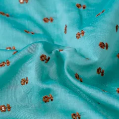 Firozi Chanderi Thread Embroidered Fabric