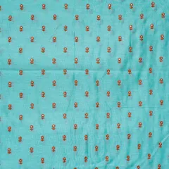 Firozi Chanderi Thread Embroidered Fabric