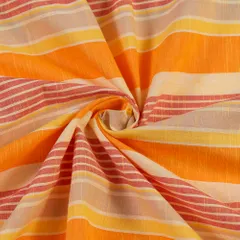 Orange Cotton Strips Printed Fabric