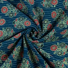 Green Color Katha Dobbi Ajarakh Printed Fabric