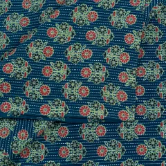 Green Color Katha Dobbi Ajarakh Printed Fabric