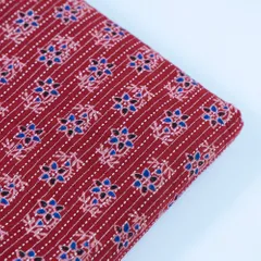 Red Color Kataha Dobbi Ajarakh Printed Fabric