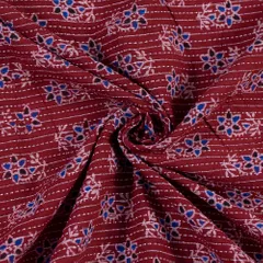 Red Color Kataha Dobbi Ajarakh Printed Fabric