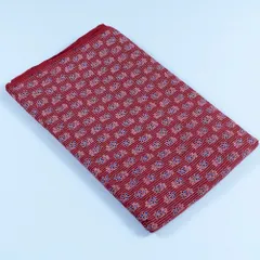 Red Color Kataha Dobbi Ajarakh Printed Fabric