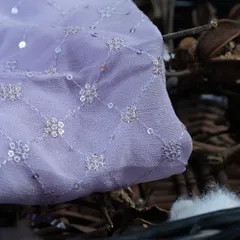 Mauve Color Georgette Embroidered Fabric